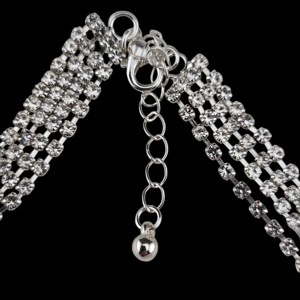💎 Four Strand Rhinestone Statement Necklace | Holiday Sparkle Neckace - Picture 2 of 6